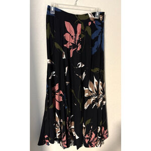 Philosophy Black Floral Artsy Print Flared Pull-On Rayon Flowy Maxi Skirt Sz S